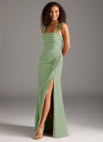 Azazie Jesaphine Bridesmaid Dresses Dusty Sage Sheath Bow Chiffon Dress image1