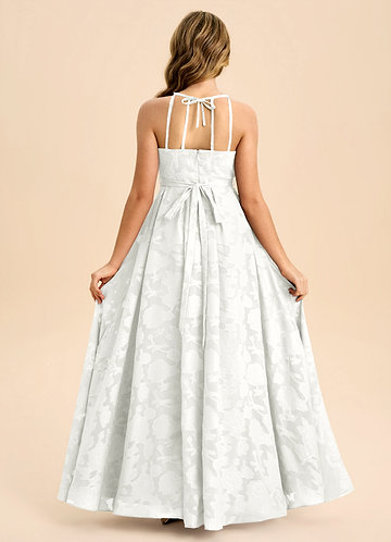 Azazie Arianthe Junior White A-Line Pleated Floral Burnout Dress image1