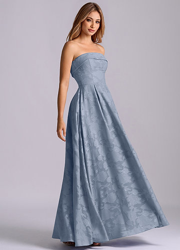 Azazie Lucienne Bridesmaid Dresses Dusty Blue A-Line Strapless Floral Burnout Dress image1