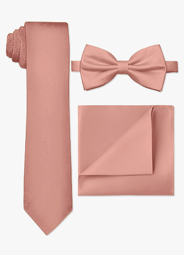 front Ensemble cravate fine, nœud papillon et pochette en satin mat