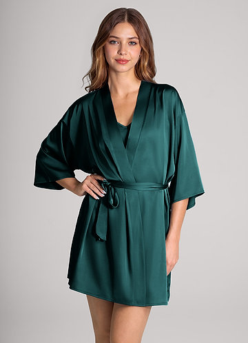 front Matching Color 2-Piece Satin Robe and Slip Set