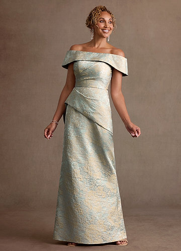 off shoulder crepe dress Off-Shoulder Satin & Crepe Gown White