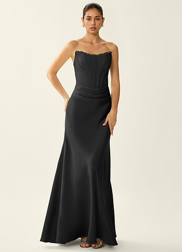 Fiammetta Noir Robe de bal sirène en satin stretch et dentelle corsetée image1