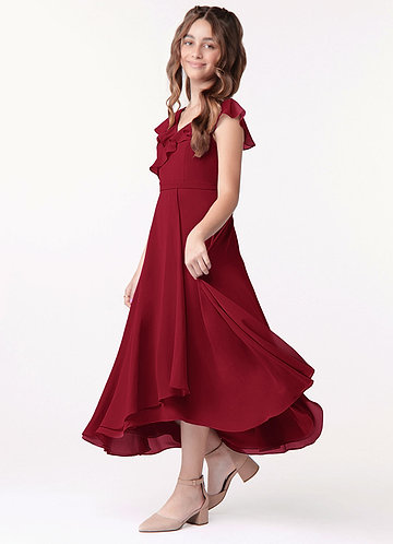 Azazie Posie Junior Burgundy A-Line Ruched Chiffon Dress image1