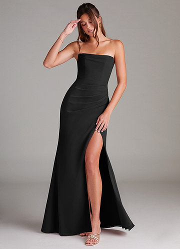 Azazie Leonis Bridesmaid Dresses Black Sheath Strapless Chiffon Convertible Dress image1