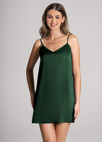 front Matching Color Classic Satin Slip Dress