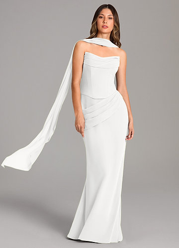 Azazie Sorrel Vestidos Dama de Honor Vestido de Blanco de Gasa de Corte Sirena con Corsé image1