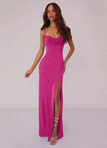 Barbie ♥ Azazie Vestidos Dama de Honor Vestido de Fucsia de Satén Elástico de Corte Sirena con Corsé image1