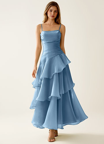Nicola Mint Blue Satin Ruffled A-line Prom Dress image1