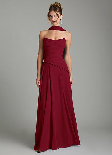 red strapless bridesmaid dress Simple A-line Dark Red Satin Long Prom Dress Red Bridesmaid Dress US 12 / Red (As Picture) main image 0