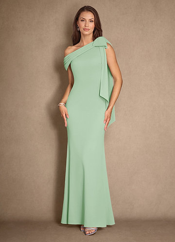 Azazie Myers Mother of the Brides Dresses Dusty Sage Mermaid Pleated Stretch Crepe Dress image1