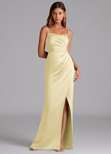 Azazie Calandra Brudtärneklänningar Klä av A-Linje i Stretch Satin Plisserad Citronsorbet image1
