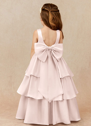 Margie Flower Girl Dresses Blushing Pink A-Line Bow Stretch Satin Dress image1