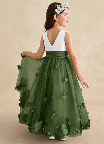 Azazie Vi Flower Girl Dresses Olive A-Line Sleeveless Tulle Dress image1
