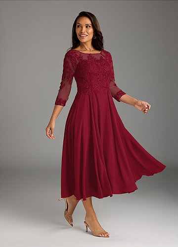 Burgundy Tea Length Mother Of The Bride Dresses | Azazie