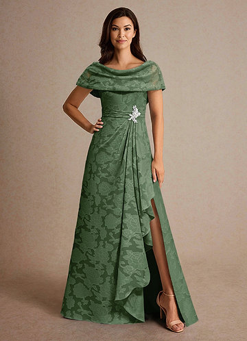 Azazie Branford Mother of the Brides Dresses Eucalyptus A-Line Pleated Floral Burnout Dress image1