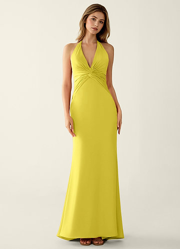 Clio Yellow Satin V-neck Mermaid Prom Dress image1