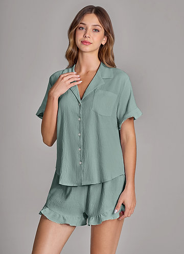 front Matching Color Ruffled Cloud-Soft Pajama Set