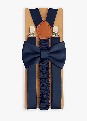 front Matching Matte Satin Bow Tie & Suspenders Set