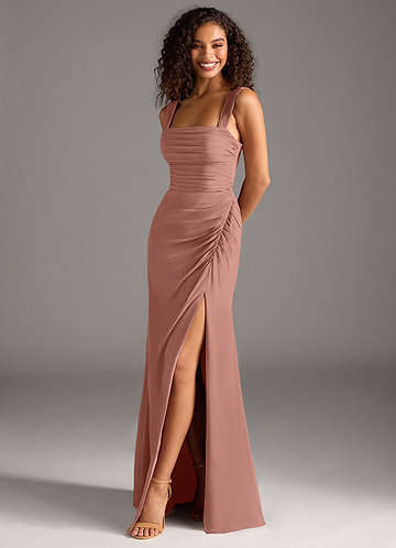 Azazie Jesaphine Bridesmaid Dresses Cedar Rose Sheath Bow Chiffon Dress image1