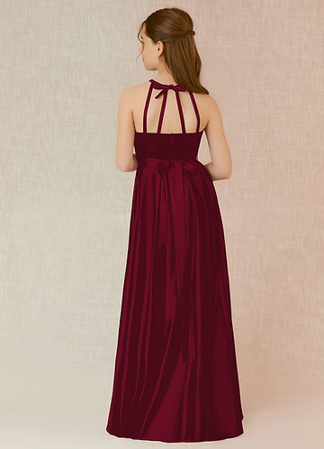 Azazie Arianthe Junior Burgundy A-Line with Pockets Stretch Satin Dress image1