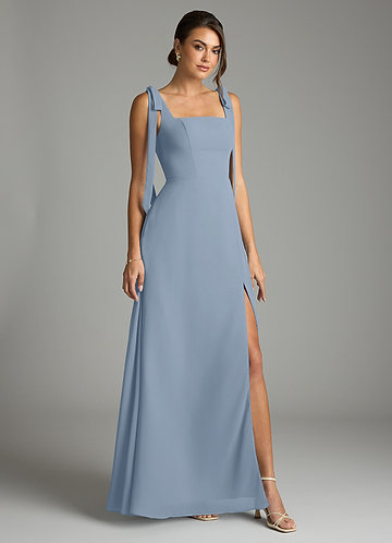 Azazie Debra Bridesmaid Dresses Dusty Blue A-Line with Pockets Chiffon Convertible Dress image1
