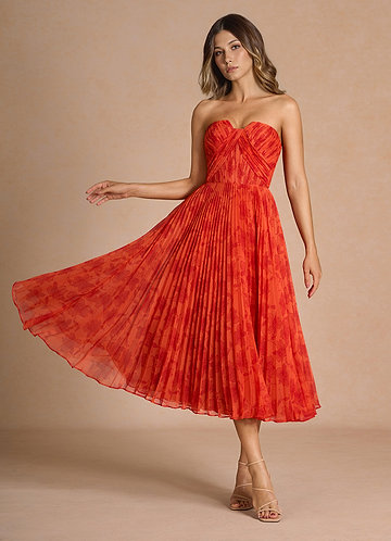 Lyanna Tangerine Pleated Mini Dress image1
