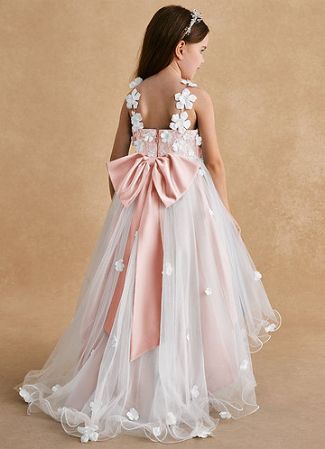 Azazie Celia Flower Girl Dresses Blushing Pink A-Line Lace Tulle Dress image1