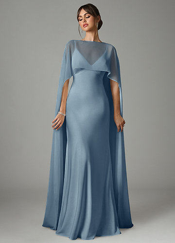 Azazie Stefania Brudepigekjoler En streg Stræk satin Gulv-længde Kjole image1