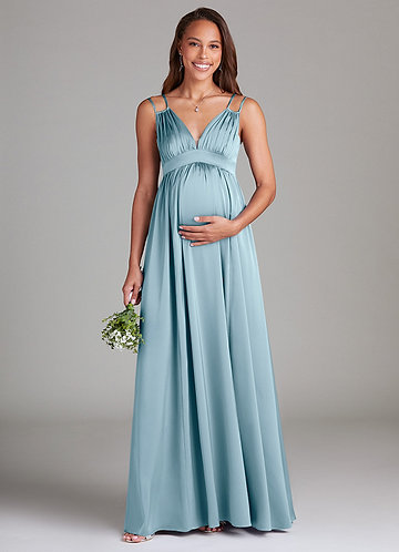 Azazie Emree Vestidos de dama de honor de maternidad Vestido de Corte en A Con bolsillos Hasta el suelo Satén Elástico image1