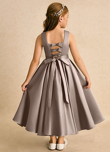 Azazie Junebuj Vestidos de Niña de Flores Vestido de Gris Pardo de Satin Mate de Princesa con Plisado image1