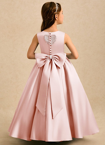 Azazie Heartsong Blomsterpigekjoler Balkjole Sløjfe Mat satin Ankel-længde Kjole image1