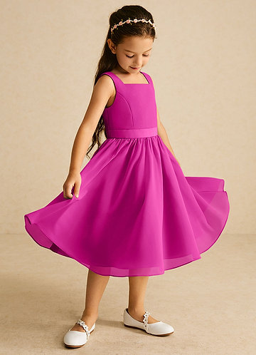 Azazie Ari Blumenkinder Kleider A-Linie ärmellos Chiffon Kleid Fuchsia image1