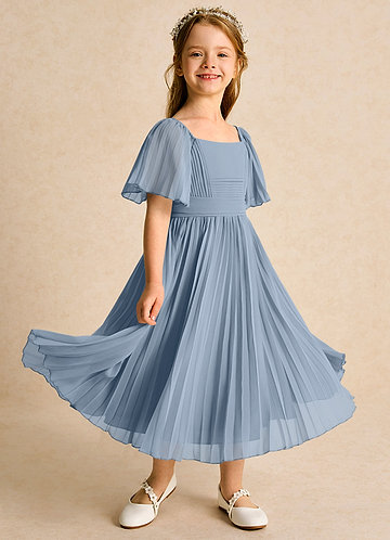 Azazie Gisele Abiti da Ragazza di Fiori Abito A-Line in Chiffon Plissettato Blu Polveroso image1