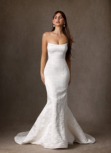 Azazie Serephina Wedding Dresses Diamond White Mermaid Strapless Floral Jacquard Dress image1