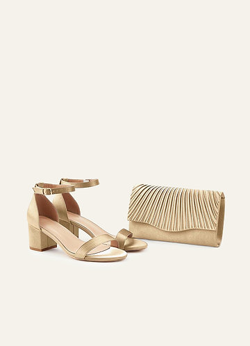 front Matching Color Metallic Satin Sandals Envelope Clutch Set