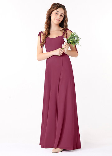 Azazie Rosey Junior Mulberry A-Line Sweetheart Neckline Chiffon Dress image1