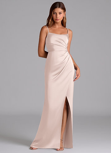 Azazie Calandra Brudtärneklänningar Klä av A-Linje i Stretch Satin Plisserad Rodnande Rosa image1