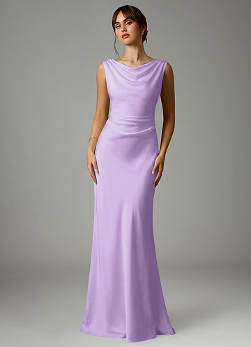 Azazie Kieryn Bruidsmeisjes Jurken Jurk van Stretch Satijn met Zeemeermin Geplooid Lila image1
