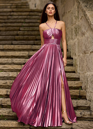 Foil Rose Red Metallic Prom Dress image1