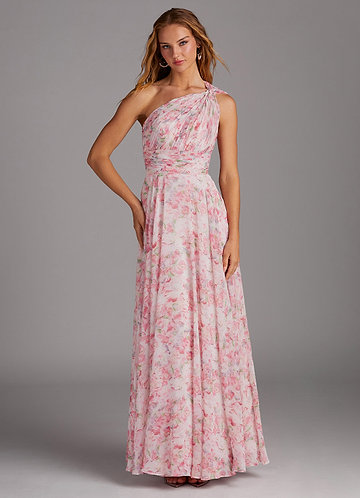 Azazie Charlize Morsiusneitojen mekot A-linja Yksi olkapää Sifonki Lattian pituus Pukeutua image1