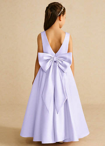 Azazie Pipsy Flower Girl Dresses Lilac A-Line Bow Matte Satin Dress image1