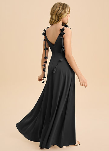 Azazie Gumdrop Junior Robe Empire en Satin extensible Plissée Noir image1