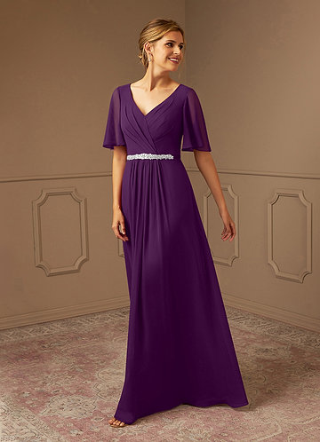 Azazie Tricia Mother of the Brides Dresses Grape A-Line V-Neck Pleated Chiffon Dress image1