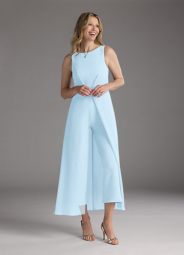 Azazie Anitta Mother of the Brides Dresses Sky Blue Jumpsuit/Pantsuit Pleated Stretch Crepe Dress image1