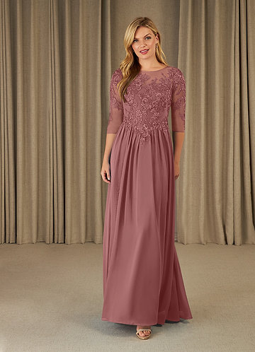 Azazie Mirielle Vestidos de Madre de la Novia Vestido de Rosa Del Desierto de Gasa de Corte En A con Encaje Scoop image1