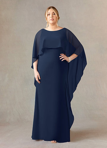 Azazie Dion Abiti Mamma della Sposa Abito Tubino in Crepe Elasticizzato con Scollo a U Marino Scuro image1