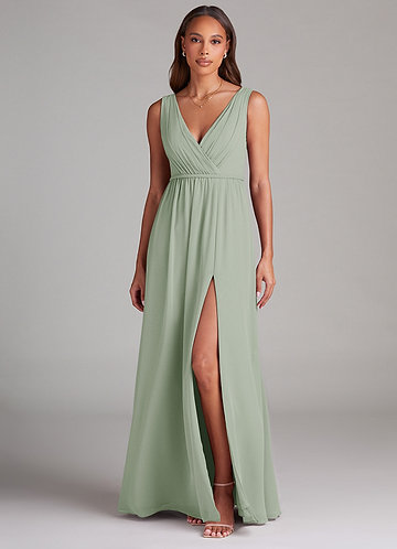 Azazie Tanicia Bridesmaid Dresses Dusty Sage A-Line Pleated Chiffon Dress image1