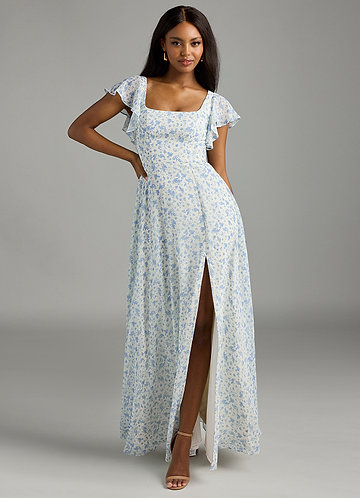 chinese dress ladies Hamri Maxi Dress White / Blue Floral