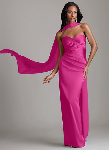 Azazie Sonora Robes Demoiselle d'honneur Robe Fourreau en Satin extensible Sans bretelles Fuchsia image1